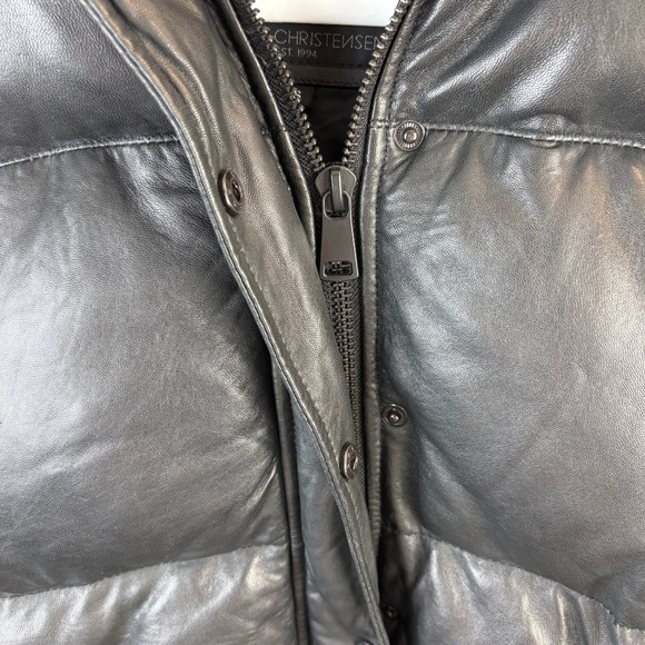 Bod & Christensen Leather Full Zip Hooded Puffer Vest Black - Picture 3 of 5